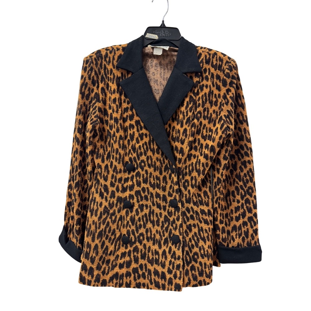 Vintage Mevisto Leopard Print Skirt Set Blazer Jacket Petite Brown Black USA